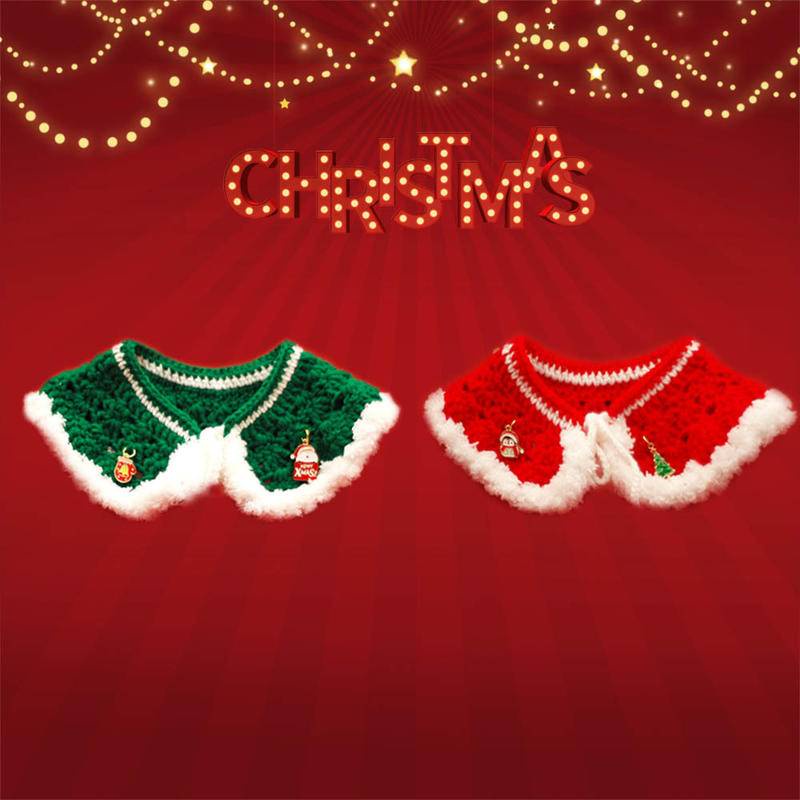 聖誕寵物披肩 寵物飾品 手工鉤織斗篷披肩 聖誕紅綠圍脖保暖圍巾拍照配飾