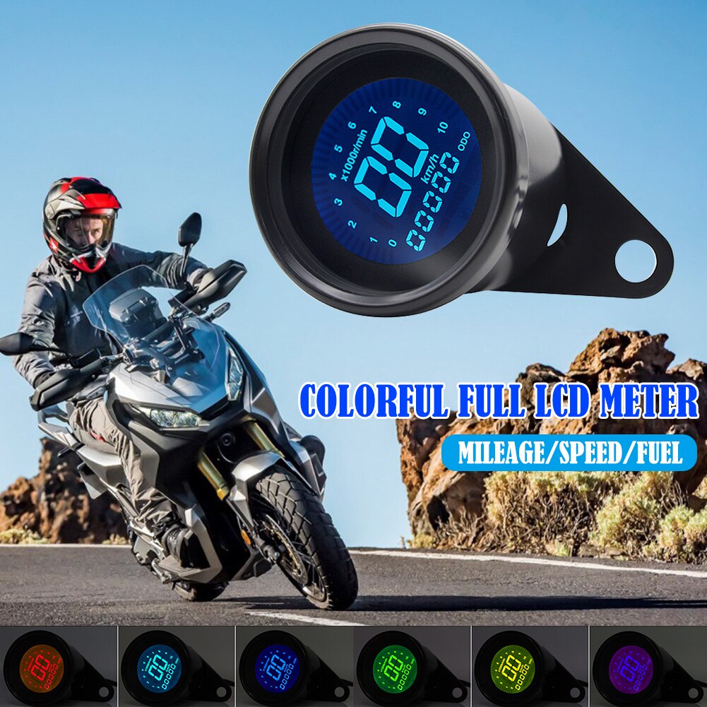 耐用液晶數字摩托車車速表熱銷 7 色背光里程表轉速表通用油位表儀表