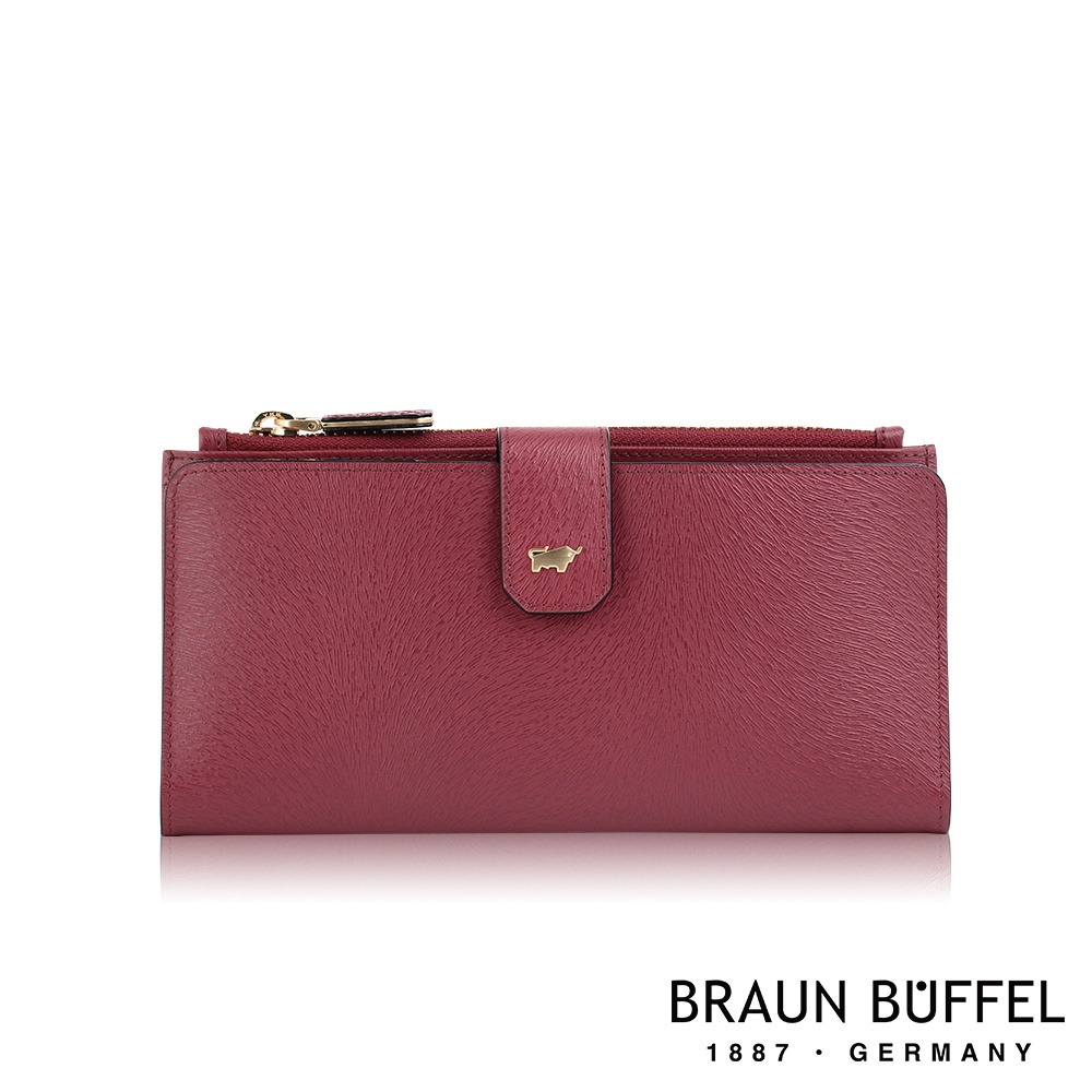 【BRAUN BUFFEL 德國小金牛】台灣總代理 奧菲莉亞-TW11卡薄型長夾-深櫻桃色/BF688-641-DC