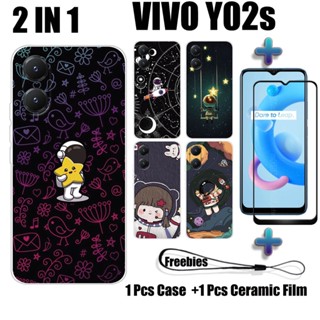 2 合 1 適用於 VIVO Y02s 手機殼,帶曲面陶瓷螢幕保護膜 NASA 設計