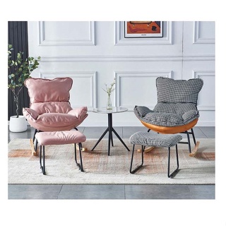 【zi_where】*密爾頓~粉紅/千紋格紋科技布面主人椅/沙發(搖椅+腳椅) $8800