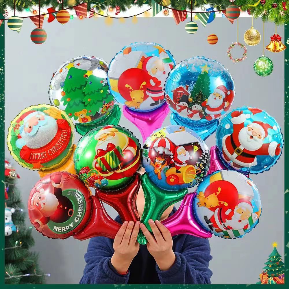 聖誕節手持棒 聖誕鋁膜氣球 派對 商場店鋪場景布置裝飾氣球 聖誕老人 聖誕樹氣球 卡通聖誕手持氣球