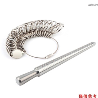 Kkmoon 銀環尺寸規工具手指尺寸測量棒金屬環心軸美國尺寸套裝 27 件圓形模型 1-13 個