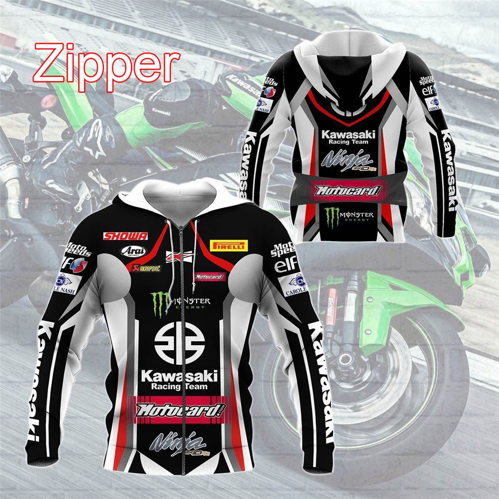 Kawasaki Racing TIN -HT Ver5 黑色男士拉鍊連帽衫春秋女士衛衣 2022 新款時尚兒童夾克外套