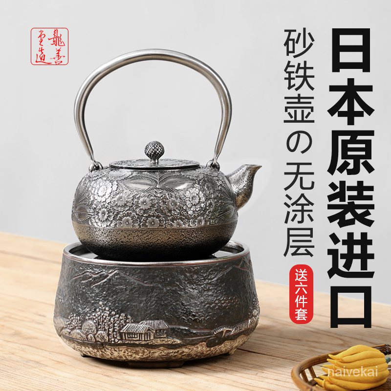 砂鐵壺日本原裝進口鐵壺純手工無塗層煮茶壺傢用燒水壺電陶爐套裝Cute蒂咔朵*