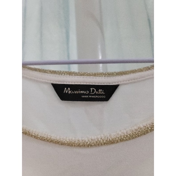 [二手少穿]Moschino Dutti 白色×金蔥邊圓領×顯瘦收手臂蝴蝶袖×短袖上衣T恤
