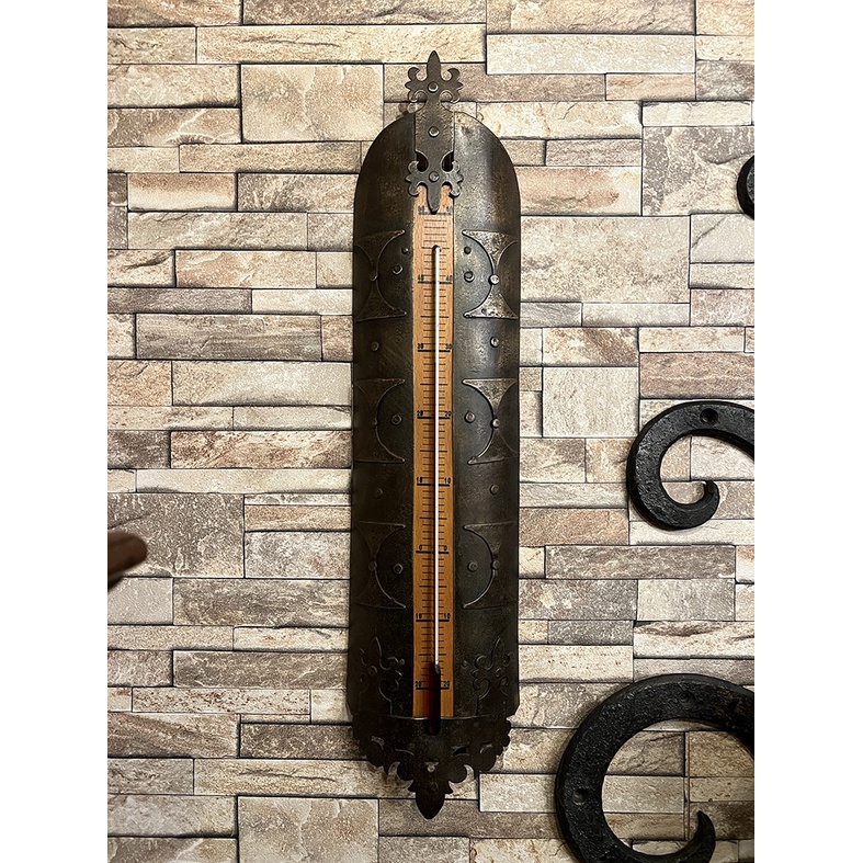 #19世紀 西班牙百年古董手工中世紀風格弧面鍛鐵大型溫度計掛飾 『功能正常』『醒目的大型掛飾』#222006