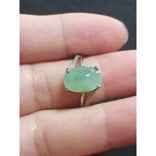 🌸極上珠寶🌸 天然翡翠a貨 925銀鑲冰果晴綠翡翠蛋面戒指 （202）