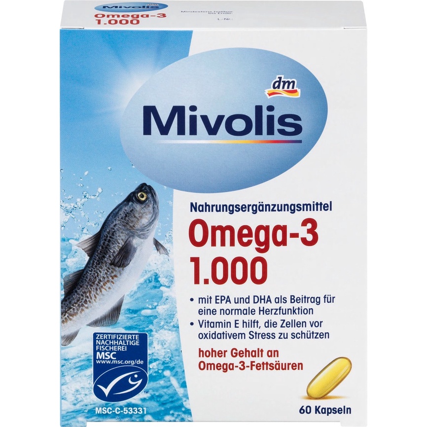 [德國代購*現貨］Mivolis深海魚油DHA Omega-3 脂肪酸維E軟膠囊60 粒