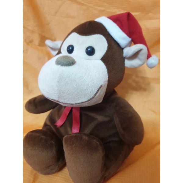 14-屈臣氏 早期 猴子娃娃 玩偶 聖誕帽 沙包 顆粒感 懷舊 復古 早期布娃娃 喜感 笑臉 猴子