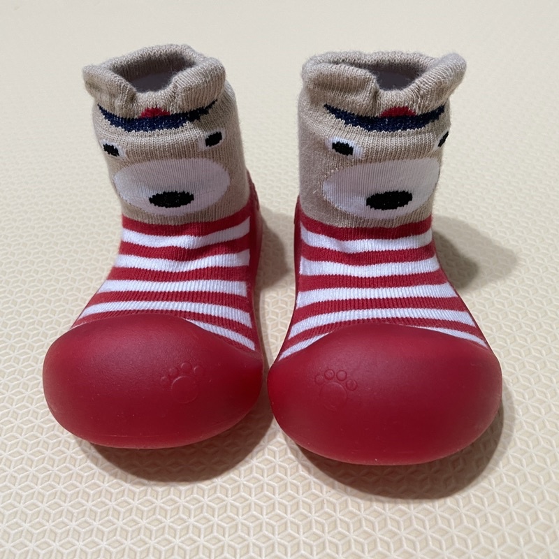 韓國BigToes幼兒襪型學步鞋-亮紅高帽熊 L號