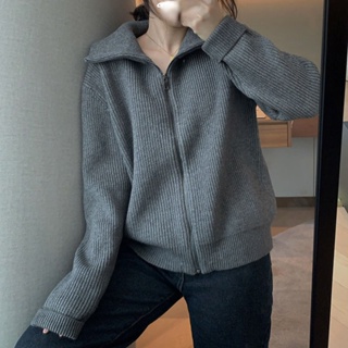 韓版長袖毛衣 Polo領復古針織外套 時尚簡約寬鬆上衣女