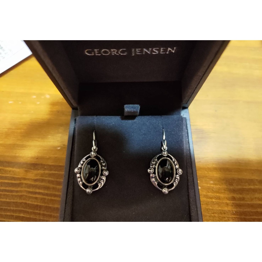 GEORG JENSEN 喬治傑生 2018 年度 黑瑪瑙 針式 耳環 勾式