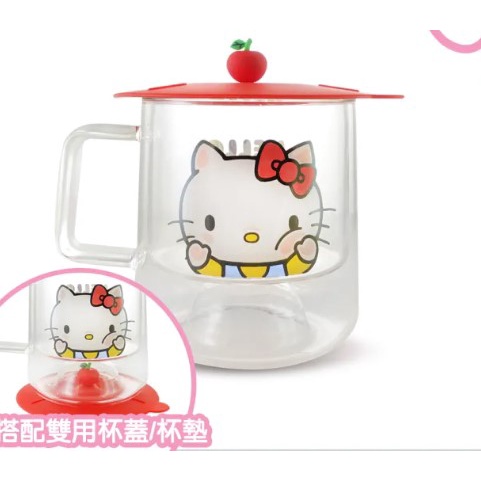 Hello Kitty 隔熱雙層玻璃杯組 蘋果紅-含造型雙用杯蓋/杯墊 (KT-DG01) Kitty(KT-DG01)
