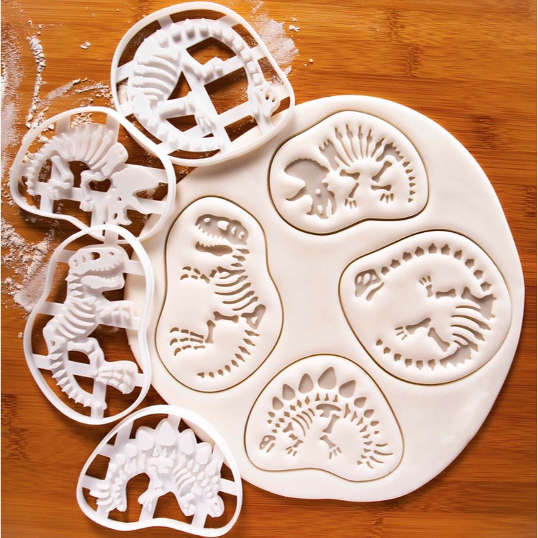 ▪4件組▪亞馬遜熱銷塑料恐龍化石餅乾模具/白色侏羅紀恐龍餅乾模具/饅頭飯糰模具/3D列印按壓式曲奇餅乾模