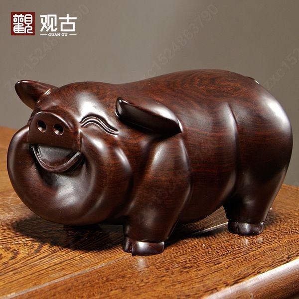 木雕精品黑檀木雕刻豬擺件木頭十二生肖豬家居客廳裝飾紅木工藝品開業送禮