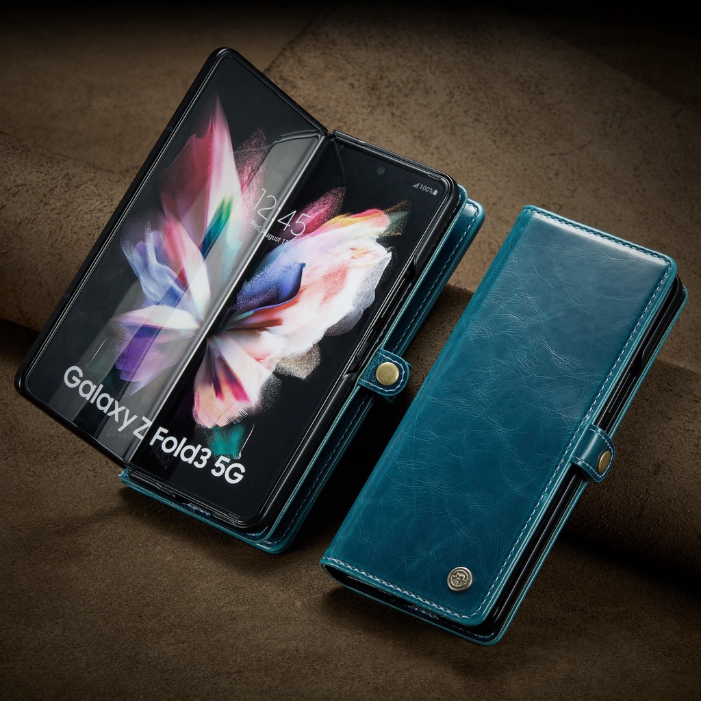 適用新款三星Z Fold3手機殻Galaxy Z Fold4手機皮套瘋馬紋保護套
