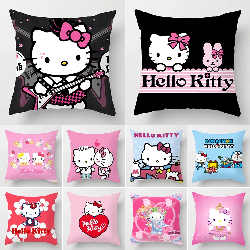 坐墊套 Hello Kitty 印花裝飾枕頭套戶外農舍扔枕頭沙發客廳 40x40cm / 45x45cm / 50x50