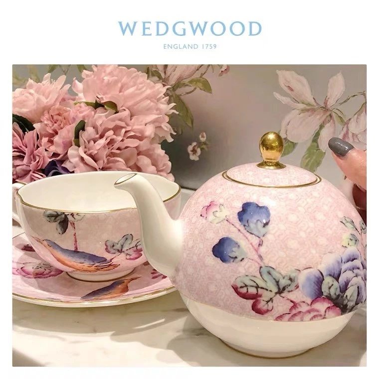 WEDGWOOD杜鵑系列茶具三件式 ，骨質瓷茶壺茶杯茶碟套裝