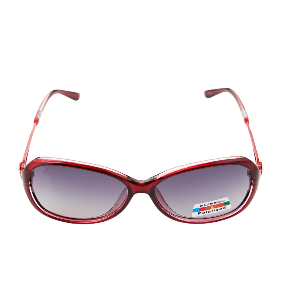 【Z-POLS】優雅氣質紅雕花水鑽邊鏤空設計 搭漸層Polarized寶麗來偏光抗UV400太陽眼鏡(時尚有型好穿搭)