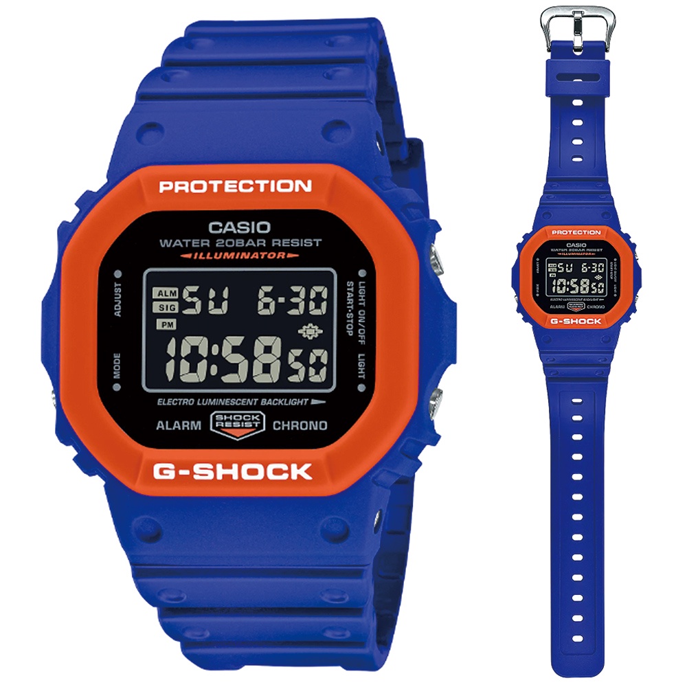 【CASIO 卡西歐】G-SHOCK 大膽對比雙色錶圈方形電子錶(DW-5610SC-2)