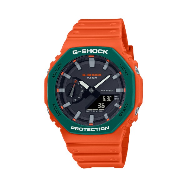 【CASIO G-SHOCK】農家橡樹八角雙顯數位腕錶-活潑橘x綠/GA-2110SC-4A/台灣總代理公司貨享一年保固