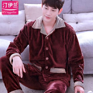 冬天睡衣男秋冬季珊瑚絨居家服毛絨加厚加絨家居服法蘭絨長袖套裝 情侶睡衣 睡衣套裝 家居服 長袖睡衣 睡衣男 韓國睡衣