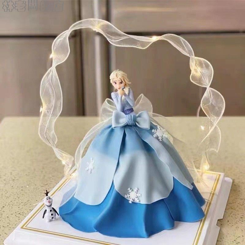 卡通生日蛋糕擺件冰雪奇緣愛莎女王公主玩偶兒童城堡雪花烘焙插件