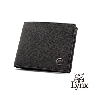 【LYNX】美國山貓十字紋進口牛皮雙折10卡左右頁短夾 皮夾 錢包-黑色 LY16-2072-99