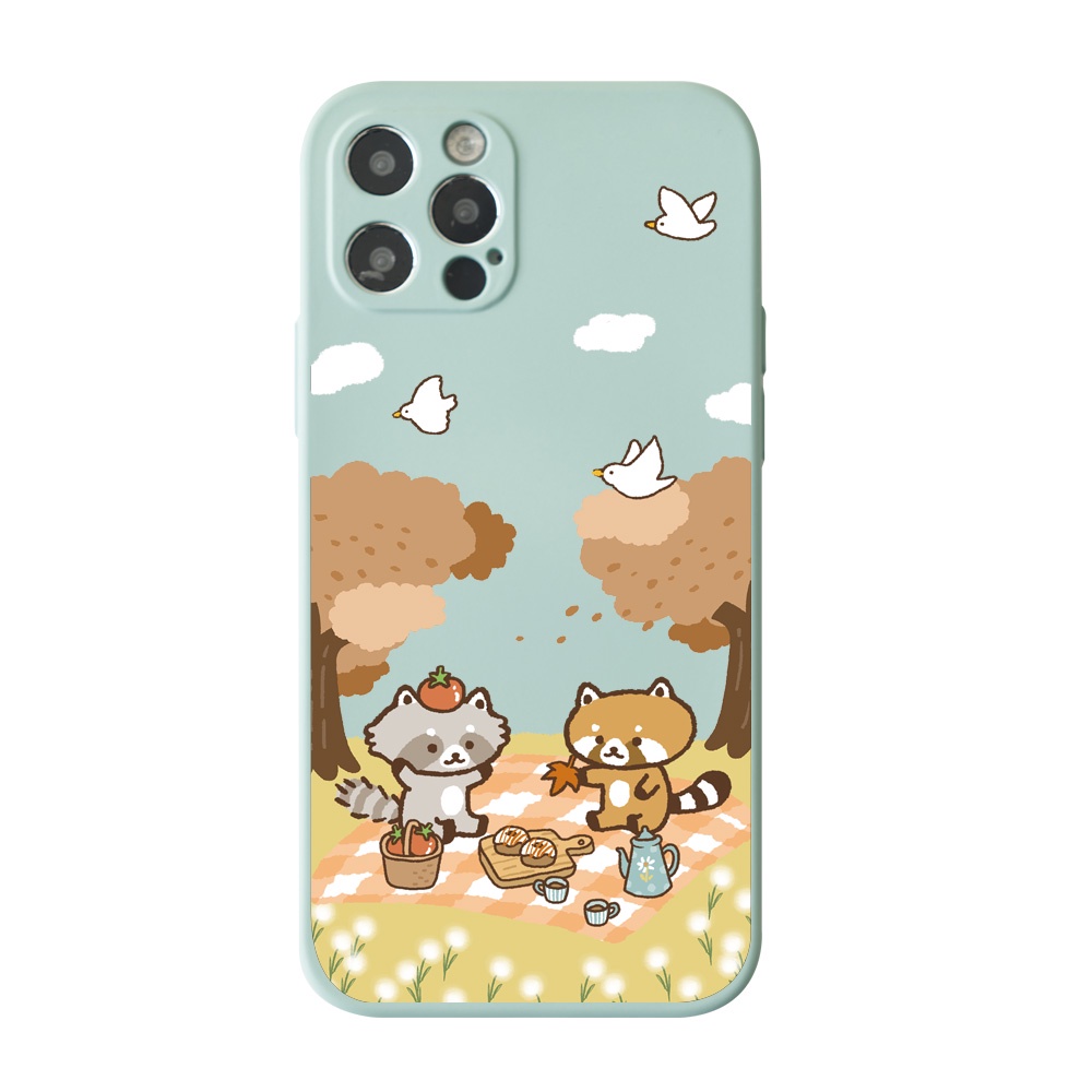 【TOYSELECT】浣熊菓子屋秋日野餐系列全包iPhone手機殼-淡青色