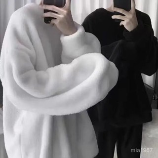 【精品男裝】羊羔毛保暖毛衣男圓領寬鬆鞦鼕季上衣服潮流加絨加厚外套ins港風jioyh GCIX