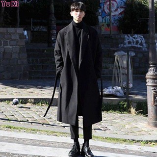 臺灣熱銷ins熱門大衣男生 長版上衣 休閒風衣 韓版秋冬男士毛料大衣 日系緊身過膝中長款毛呢風衣 男裝羊毛外套男潮牌