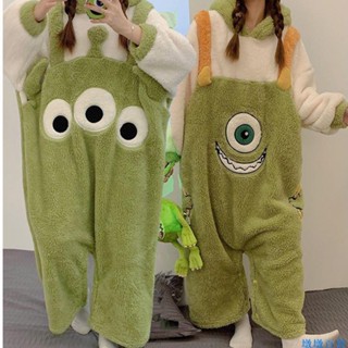 【限時免運】秋冬季法蘭絨三眼怪睡衣長袖少女學生宿舍ins珊瑚絨連體睡衣睡袍 卡通睡衣 睡袍 長款睡衣 連身睡衣❤