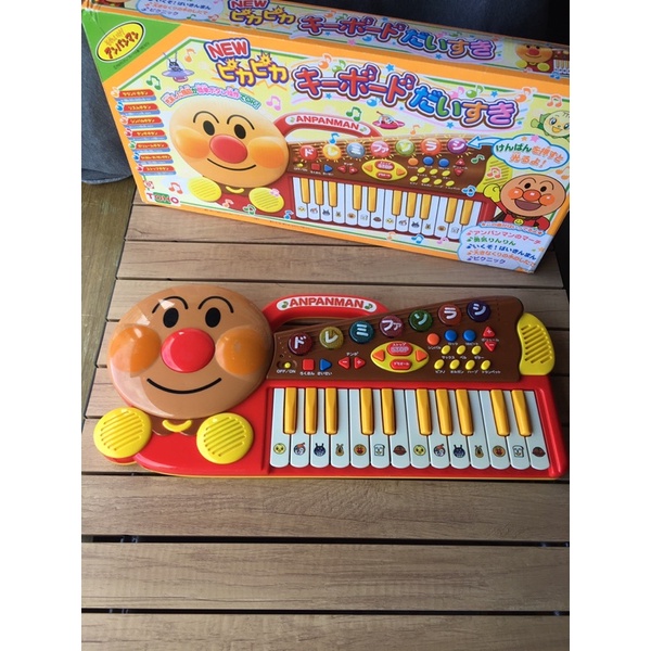 日本 正版 絕版品 麵包超人 音樂 鋼琴 手提 攜帶 有聲 玩具 聲光 發光 可調拍子 多種音效 日本帶回 日貨 二手