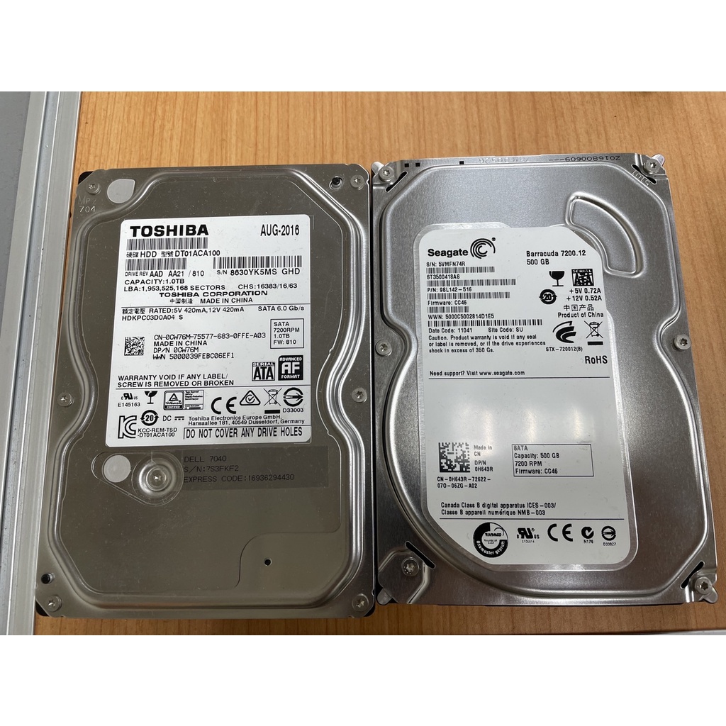 TOSHIBA 1TB(7200轉)、SEAGATE 500GB(7200轉)