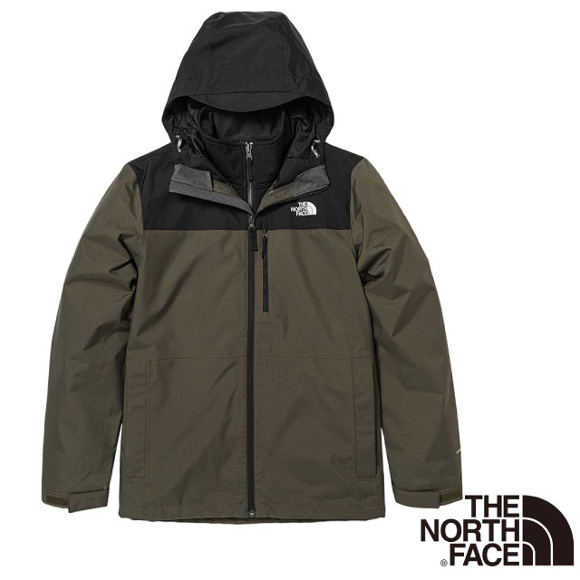 【The North Face】男 拼接防水透氣保暖連帽三合一外套.夾克_綠黑色_81RO