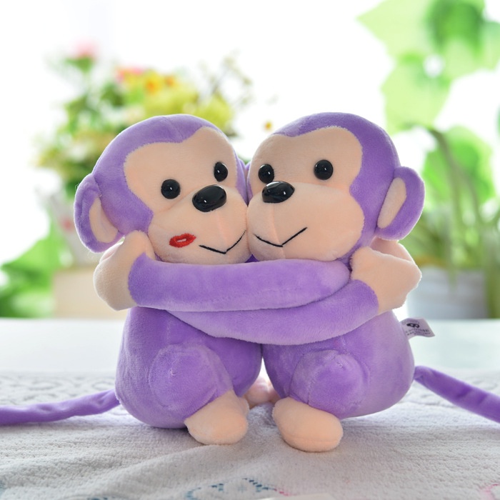 【樂樂公仔】可愛猴子公仔抱抱猴情侶玩偶一對大嘴猴毛絨玩具壓床結婚禮物擺件