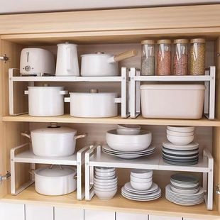 🇹🇼拉拉Lala's 可伸縮廚房置物架檯面櫥櫃隔板分層架下水槽櫃內調料收納鍋架碗架