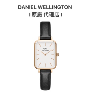 【Daniel Wellington】Quadro Sheffield經典黑真皮皮革小方錶 玫瑰金DW00100434