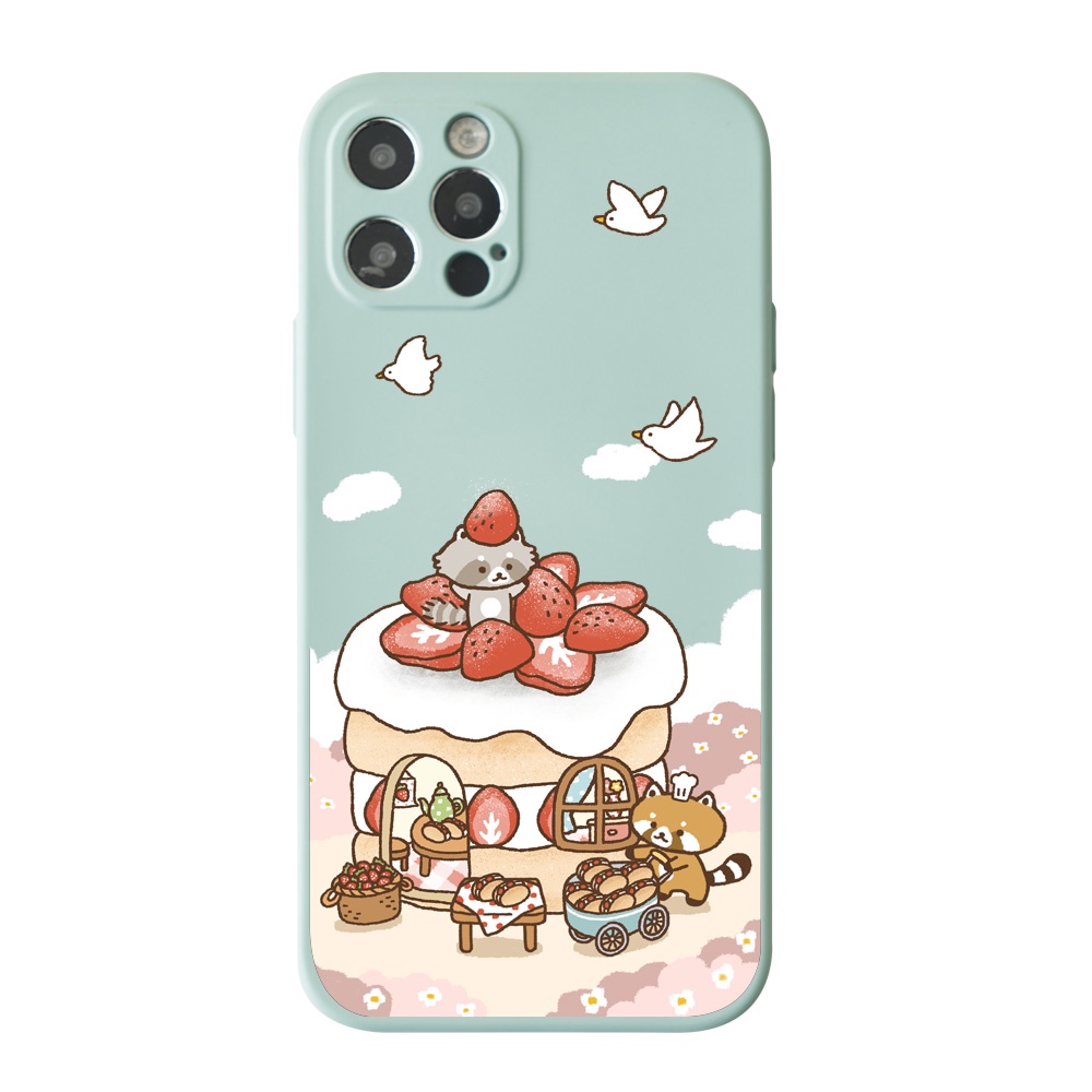 【TOYSELECT】浣熊菓子屋草莓蛋糕屋系列全包iPhone手機殼-淡青色