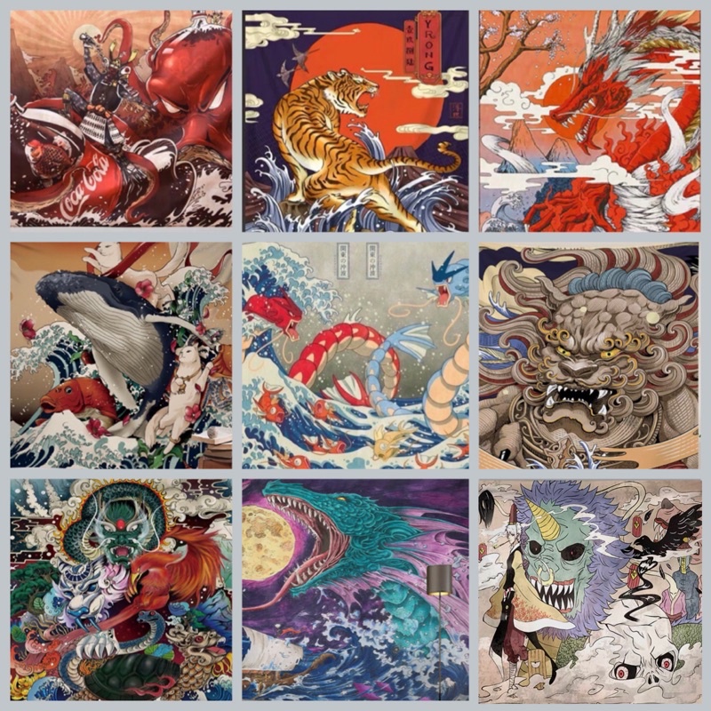 日本居酒屋系列掛布背景布掛毯浮世繪家居可樂鯨魚桌布裝飾 蝦皮購物