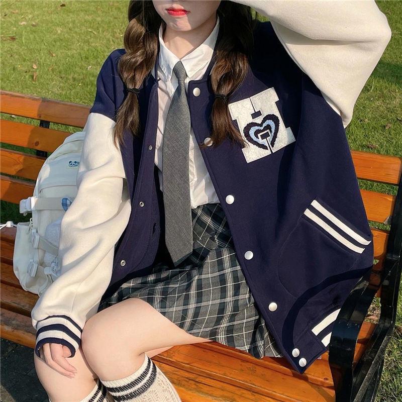 【OnlyU】秋冬外套女 棒球外套 長袖外套 加厚外套 刷毛外套 2022新款上衣 學生外套 復古寬鬆棒球服