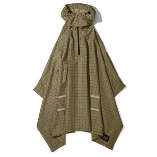 日本KIU 203246 夜光格紋-軍綠 機車/自行車雨衣斗篷 附收納袋(男女適用)