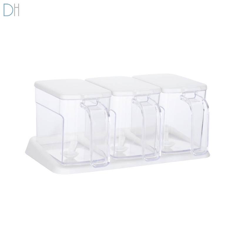 【現貨】調料罐瓶套裝 創意 佐料 收納 帶勺三件式 透明 塑膠 調味盒套裝 廚房用品 Dhome