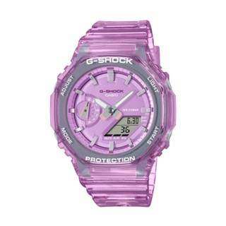 【CASIO G-SHOCK】透明八角雙顯運動腕錶-蜜桃粉/GMA-S2100SK-4A/台灣總代理公司貨享一年保固