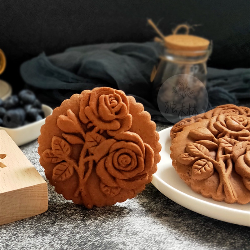 LYHOME 餅乾模具 立體木質婚禮薑餅曲奇玫瑰雪人翻糖霜壓花 中式烘焙工具 曲奇模具