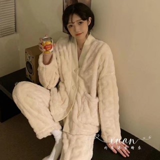 Xuan♥加絨加厚珊瑚絨睡衣女秋冬季甜美保暖可外穿冬天家居服法蘭絨套裝