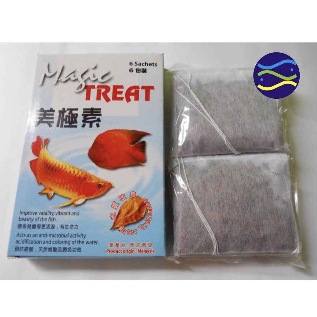 微笑的魚水族 Magictreat 美極素 純天然欖仁葉 6包 盒 龍魚 金魚 血鸚鵡 三間鼠適用 天然增酸及增色 蝦皮購物