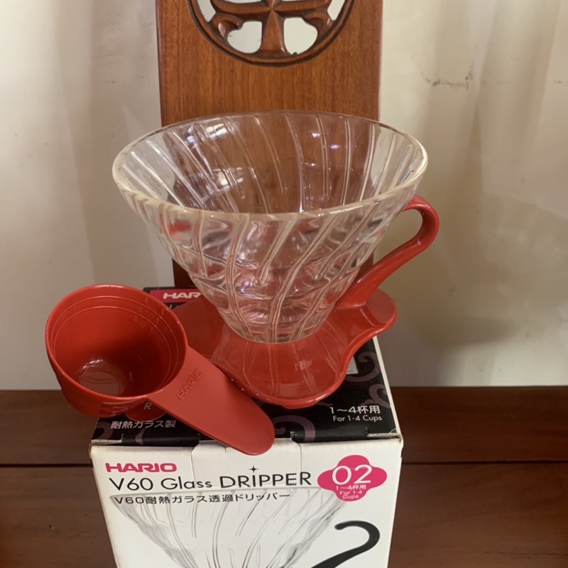 【二手】HARIO V60 玻璃濾杯 紅色座 VDG-02R 日本製 螺旋濾杯 咖啡濾杯 手沖濾杯 1-4杯