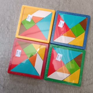 Ax1 外框顏色隨機可許願 小型 木製 七巧板 拼圖 拼圖板 木制